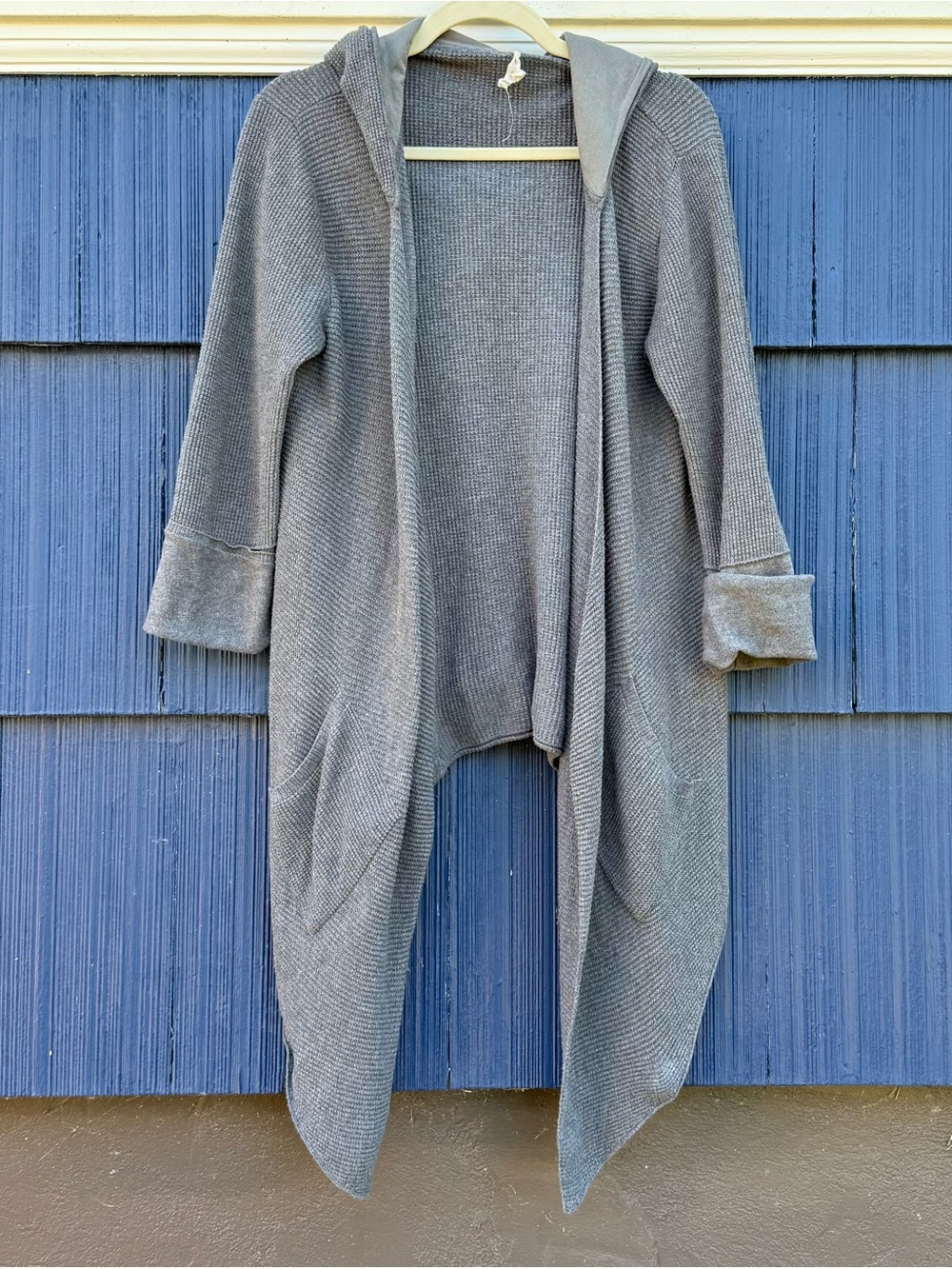 Eileen Fisher Gray Open-Front Hooded Cardigan